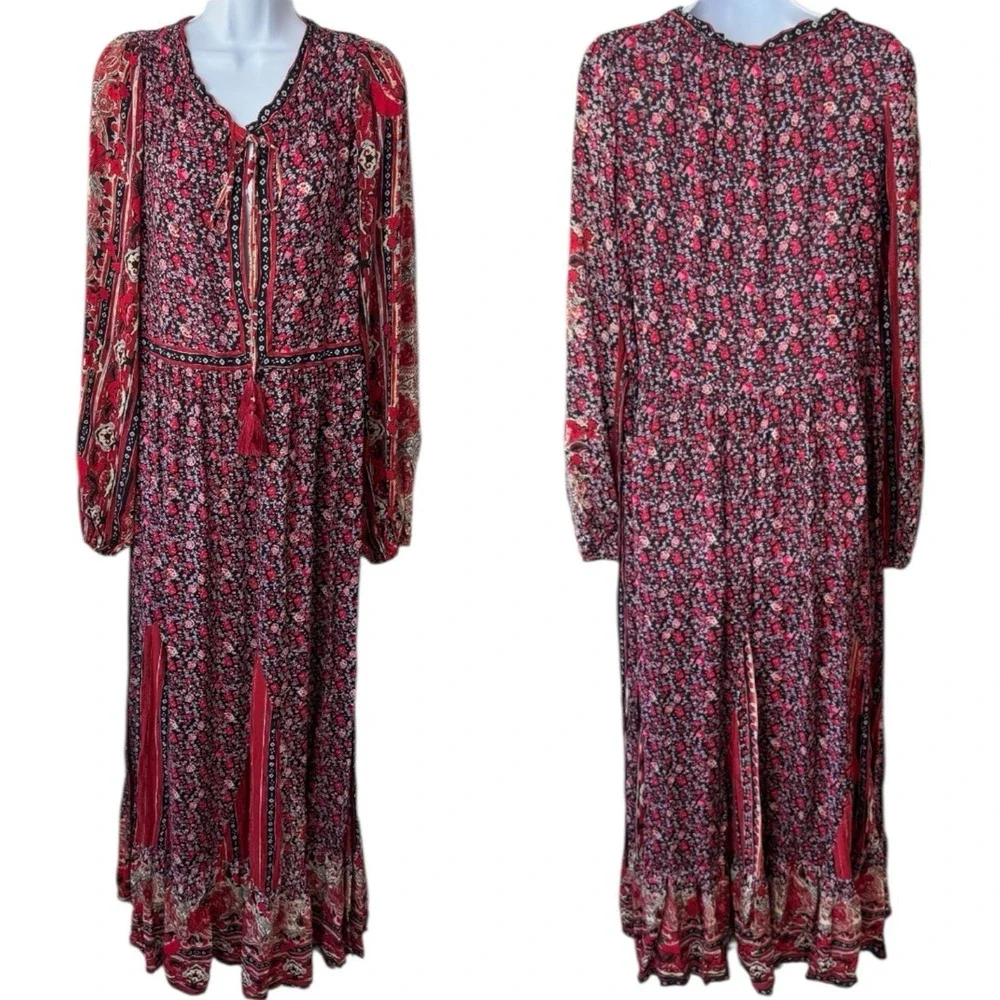 Free People Happy‎ Feelings Maxi Floral Dress Pesant Bohemian Stevie Nicks L